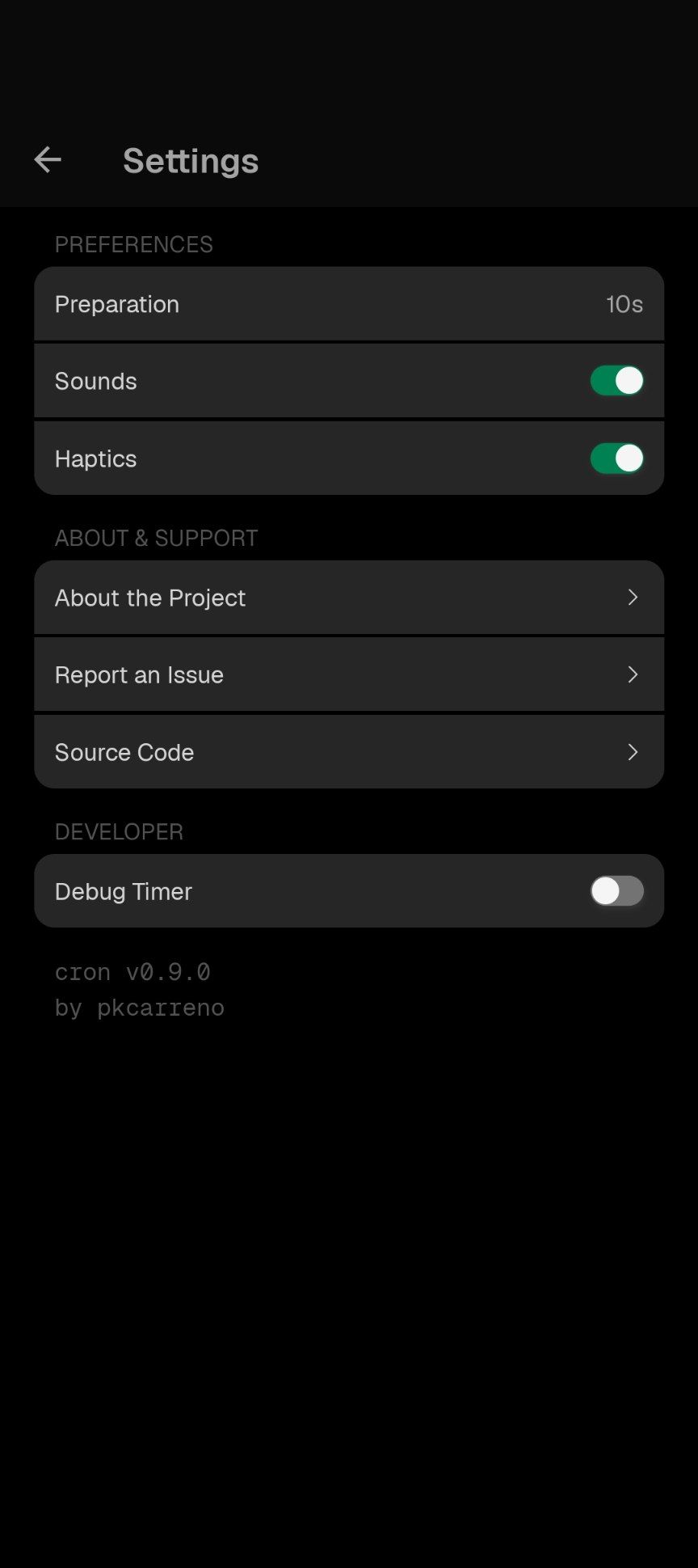 Settings screen
